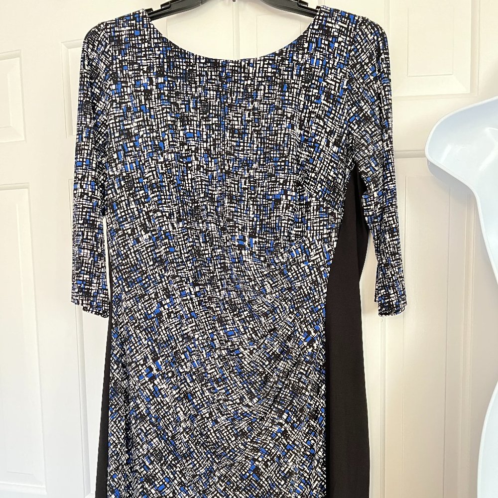 Ralph Lauren Blue/Black Stretchy Dress with Shirring, Sz 16W